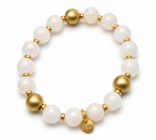 Armband elastisch Perlmutt- mit Matt Goldene Perlen elegant trend Biba