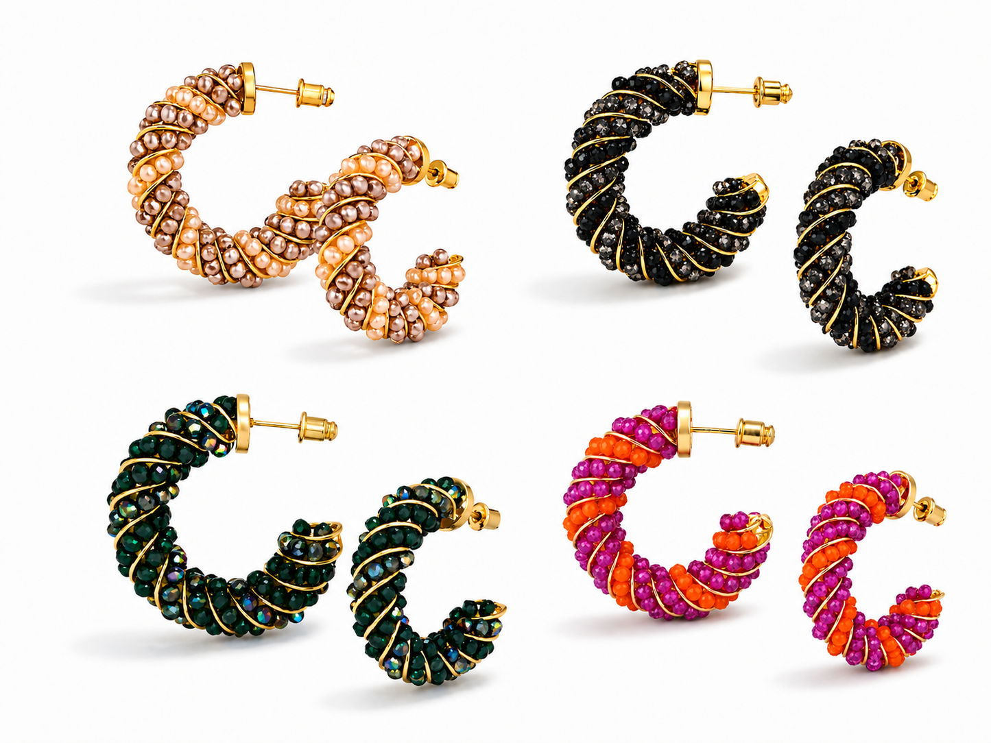 Creolen "Twisted Grace" nickelfrei Ohrringe Vanille Grün Schwarz Pink Sommer Yehwang