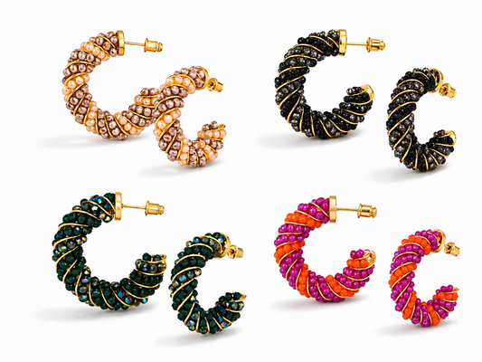 Creolen "Twisted Grace" nickelfrei Ohrringe Vanille Grün Schwarz Pink Sommer Yehwang