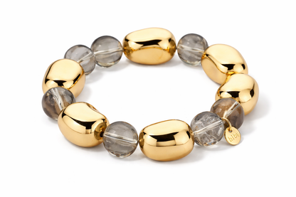 Perlenarmband Goldfarbene Grau Transparente Organische Perlen Biba Nickelfrei