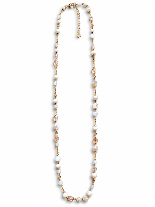 Halskette Langkette Gliederkette mit Blassrose Beige Perlen Nickelfrei Sweet7