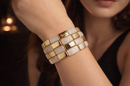 Armband Stretch Goldfarben Blassrosa Weiß Hellblau Hellgrün Beige Schwarz Nickelfrei