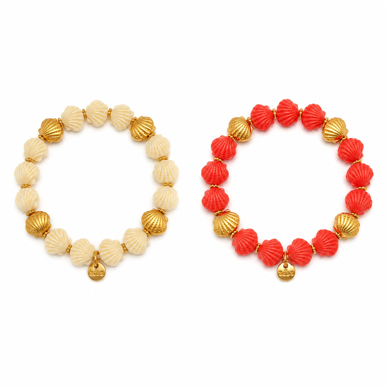 Armband elastisch kleine Muscheln in Gold Creme oder Orange Gold