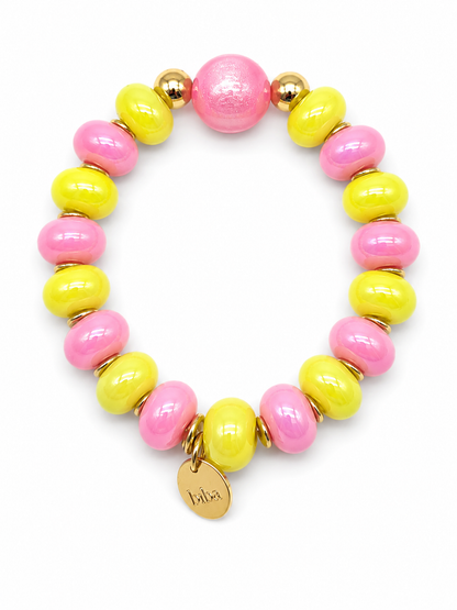 Armband Elastisch Perlen Urlaub Strand rosa Kugel nickelfrei Biba Beige