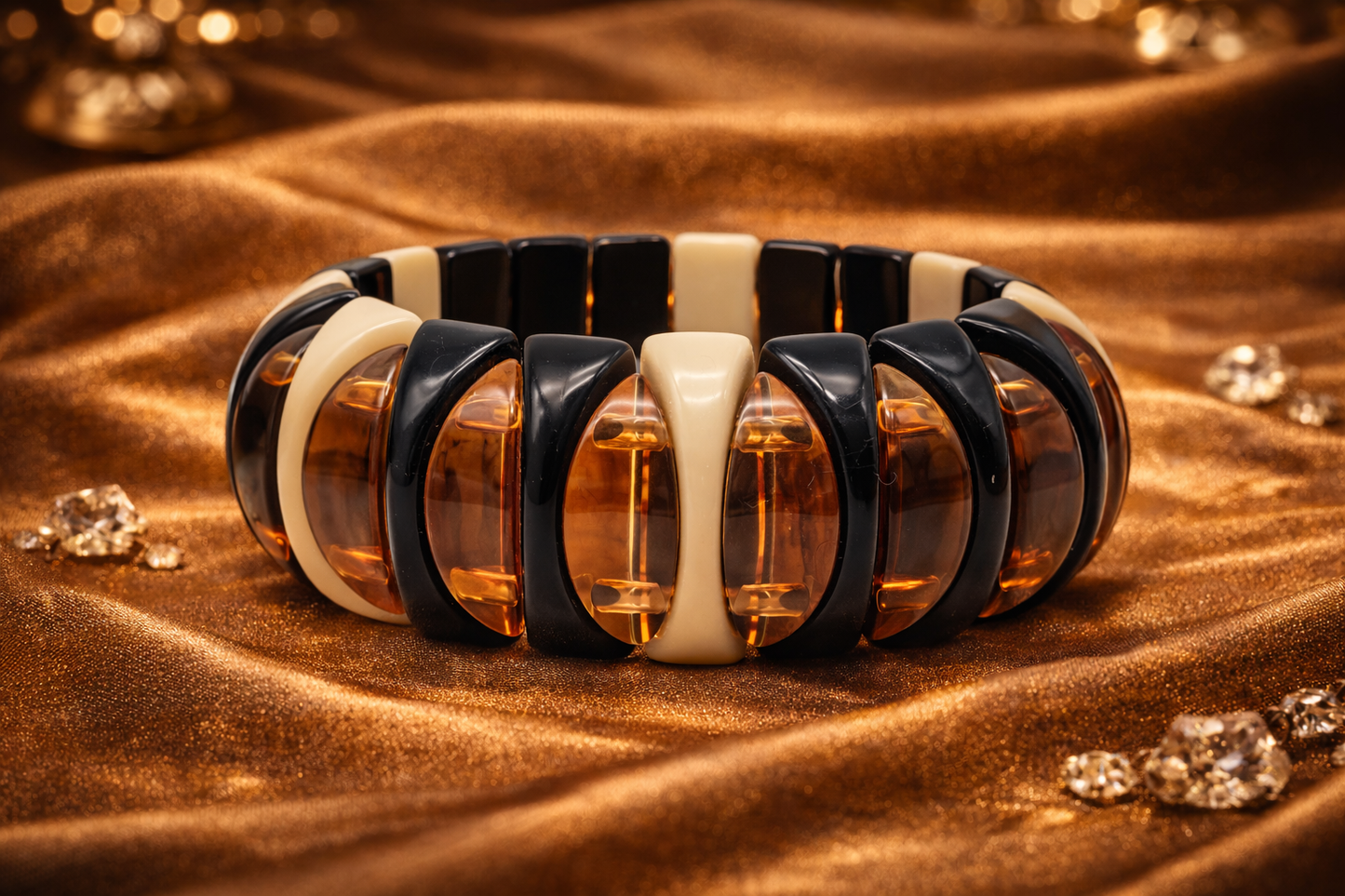 Armband elastisch Retro nickelfrei Acryl Braun schwarz creme Rauchbraun