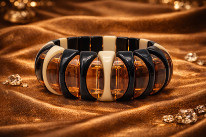 Armband elastisch Retro nickelfrei Acryl Braun schwarz creme Rauchbraun