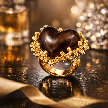 Ring elastisch Goldfarben Herz Harz Braun Rot Nickelfrei Amorino