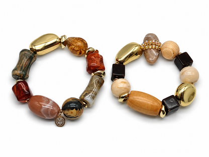 Armband Bricks Naturtöne Holz Acryl Goldfarben Abstrakt