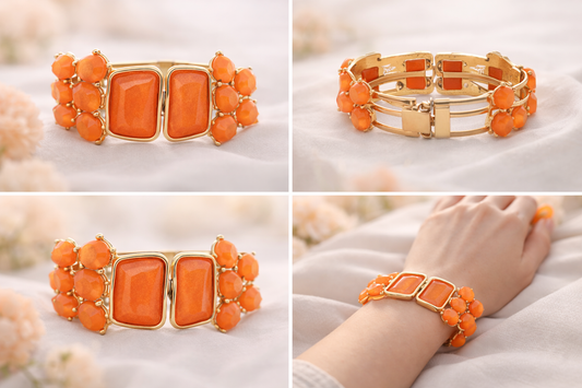 Armreif Orange Abstrakt nickelfrei Klapp-Armband Goldfarben Cosmos