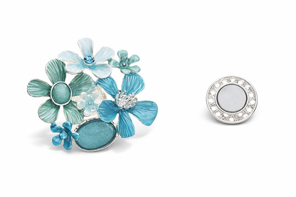Brosche Blumen Blau Türkis Rosa Magnet Anstecknadel Trend 2026