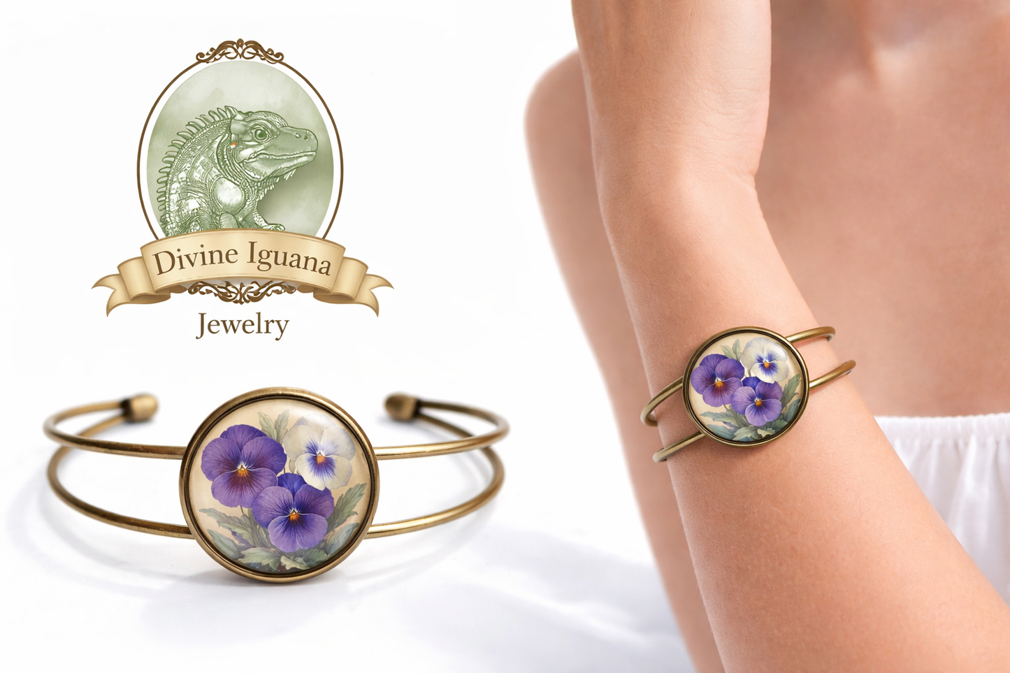 Armreif Armband Lila Stiefmütterchen Frühlingsblumen Armreif Veilchen