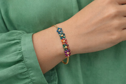 Armreif Blau Korallenrot bunte Blumen Armband Nickelfrei Yehwang