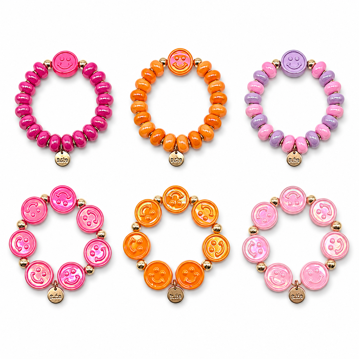 Armband Smiley elastisch bunte Süßigkeiten Candy Biba Rosa Pink Orange Lila