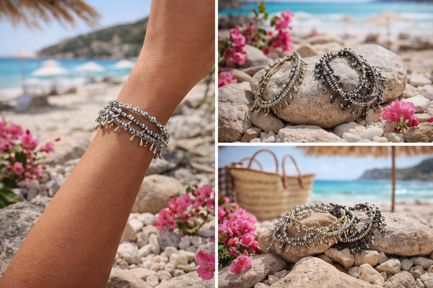 Armband  3-fach Armband Tropfenarmband Gun Metal Trend Ibiza Biba