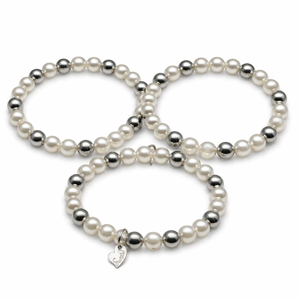 Armband-Set elastisch Kunstperlen Silberperlen elegant Hochzeit White Party Sweet7