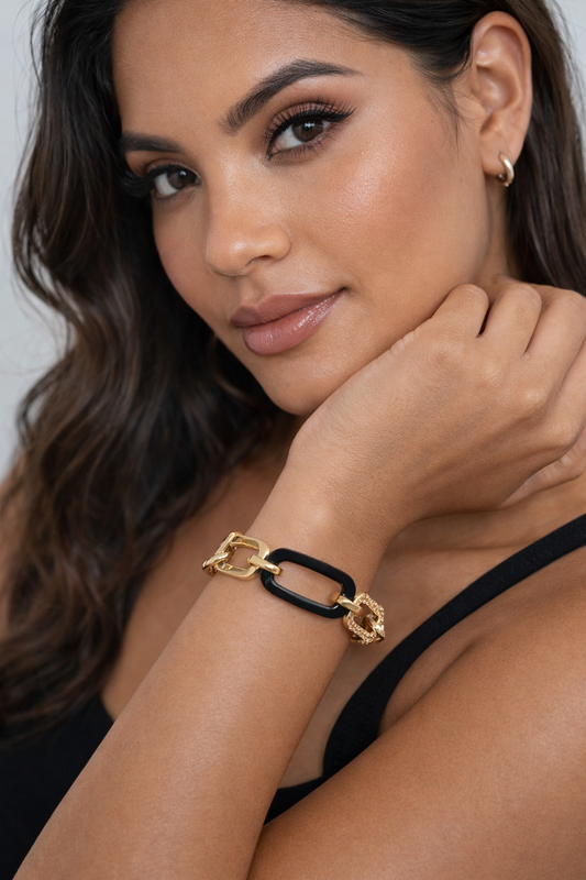 Armband Gold Matt Schwarz Gliederarmband 17,5 cm Stainless Steel Nickelfrei Sweet7