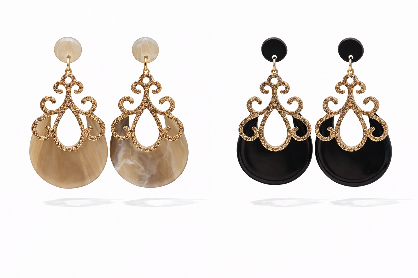 Biba Ohrringe Ohrhänger Acryl Black Graugrün Marmor-Look Nickelfrei