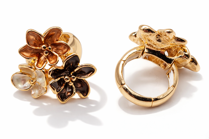 Ring Elastischer Ring Emailliertem Volant Bronze Flowers Nickelfrei Amorino