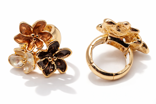 Ring Elastischer Ring Emailliertem Volant Bronze Flowers Nickelfrei Amorino