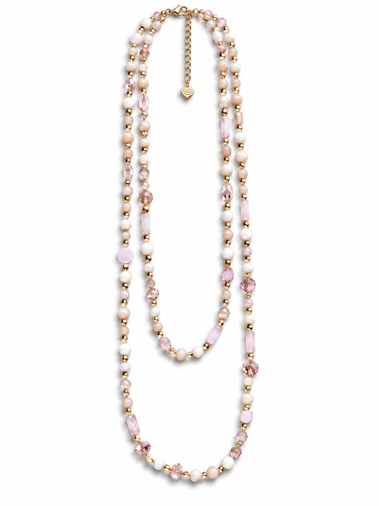 Halskette Doppel Langkette Rosenquarz Rosa Elementen Nickelfrei Sweet7