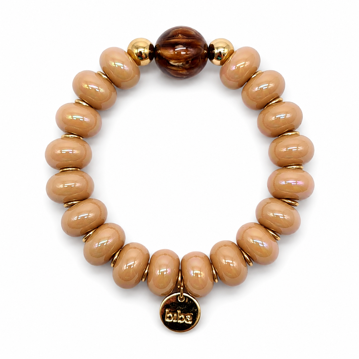 Armband Elastisch Perlen Urlaub Strand rosa Kugel nickelfrei Biba Beige