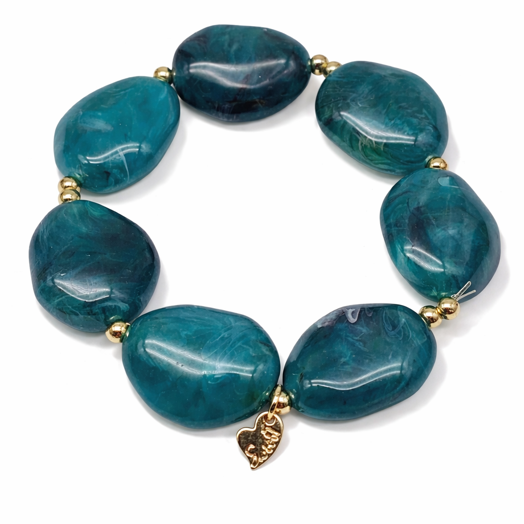 Armband elastisch Grün Marmor-Look Big Beads Trend Nickelfrei Sweet7