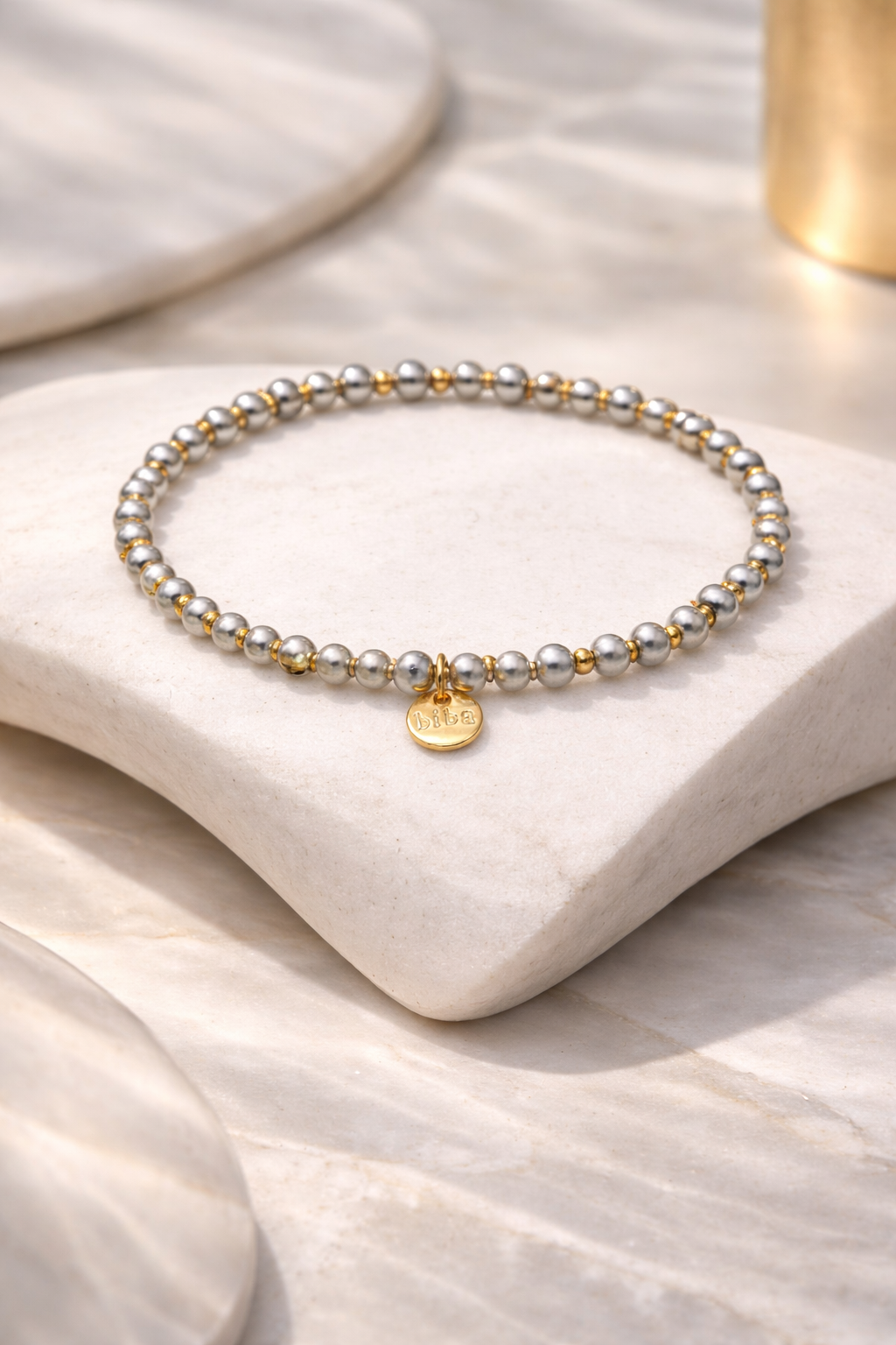 Armband elastisch Silbergrau mit Goldfarben in 3 Größen Trend Sommer Biba
