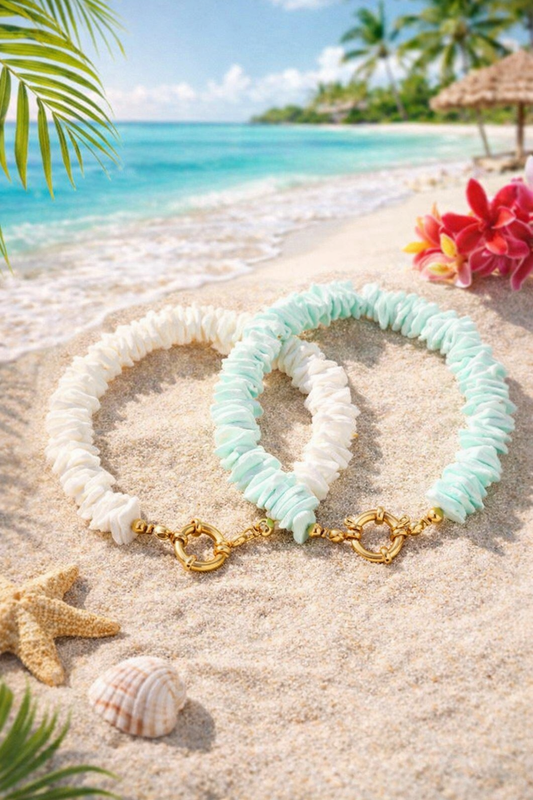 Armband Muschel Natur Meer Urlaub Strand Weiß Hellblau Yehwang Nickelfrei