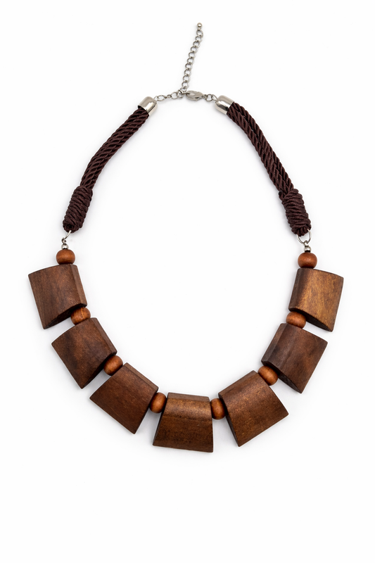 Halskette nickelfrei braun holz Elementen Kordel Natur elegant stilvoll Cosmos