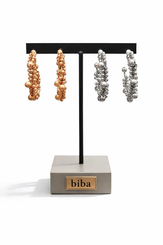 Biba Creolen Metalperlen Silber- Goldfarben Stilvoll Nickelfrei