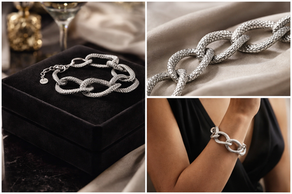 Armband Silberfarben mit Relief und große Glieder Nickelfrei Trend Biba