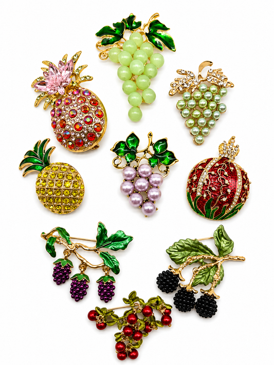 Brosche Trauben Ananas Brombeeren Beeren Himbeeren Obst