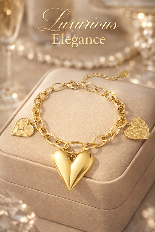 Armband Charm-Armband Dreifachherz Goldfarben Nickelfrei Yehwang