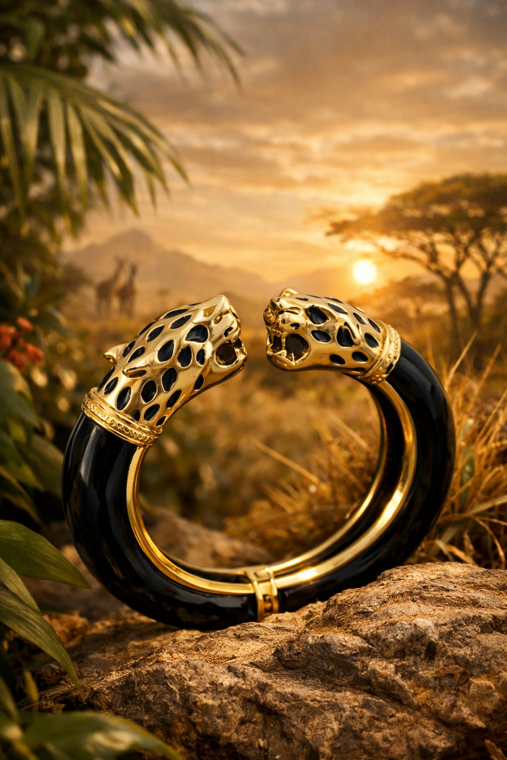 Armreif Klapp-Armband schwarz Goldfarben Katze Leopard Tier Luxus Ardoné