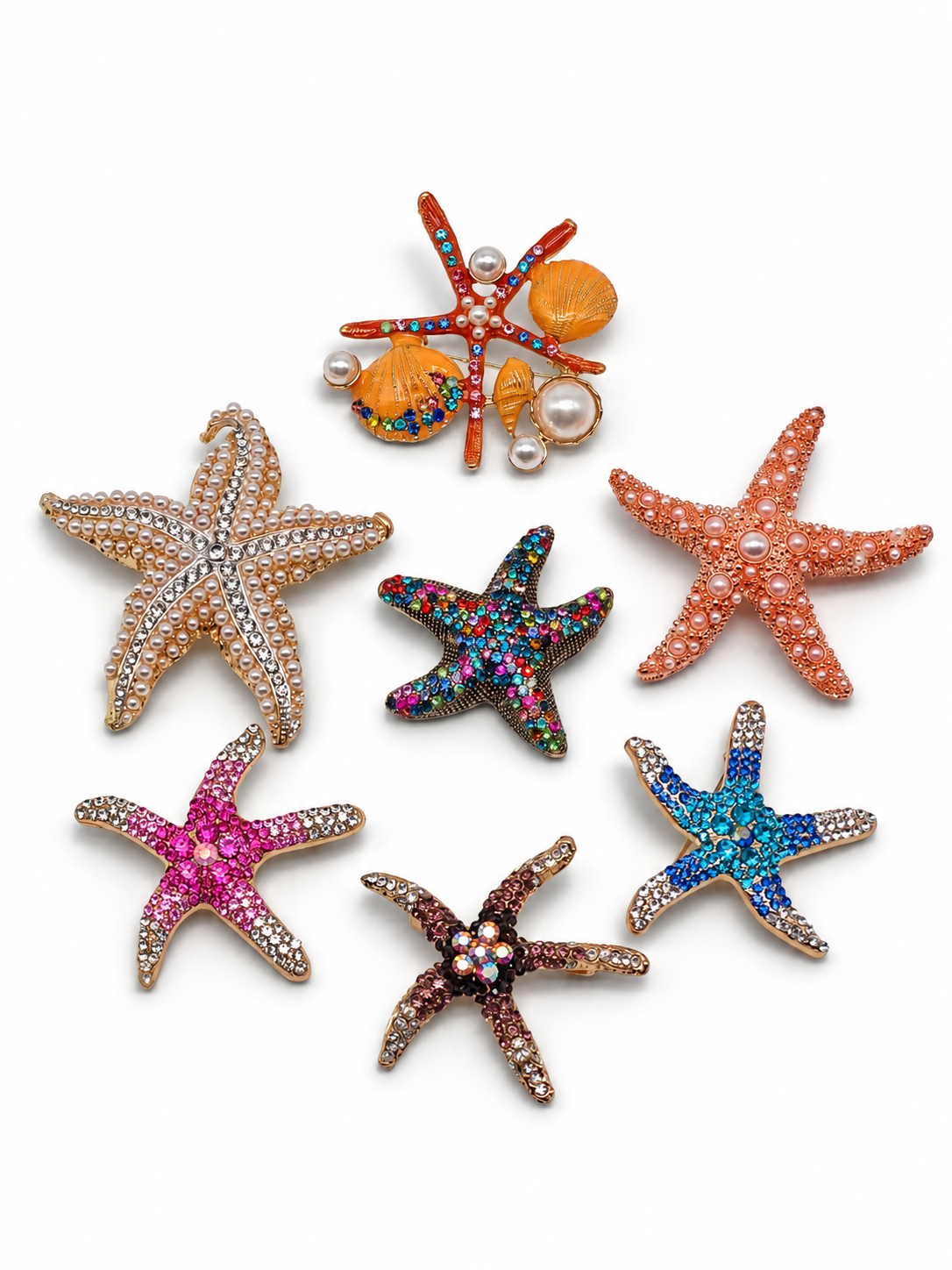 Brosche Ocean Treasures orange Seestern Rosa Blau Bunt Strand Urlaub