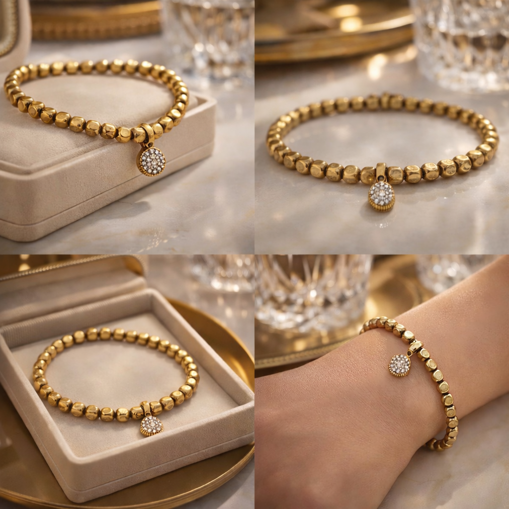 Armband Kupfergold mit runde Strass-Anhänger Trend Elegant Strass Biba
