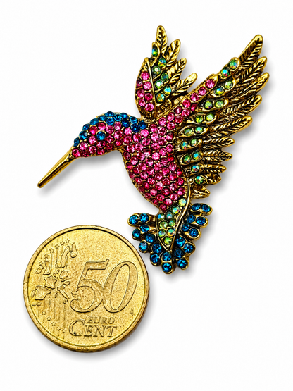 Brosche Kolibri Blau Pink Amazonas Vogel Vögel Trend Pfau Gockel