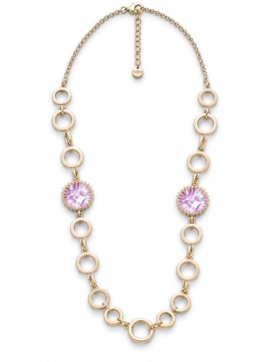 Halskette langkette Goldfarben Rosa- Pink nickelfrei festlich fest Geschenk Biba