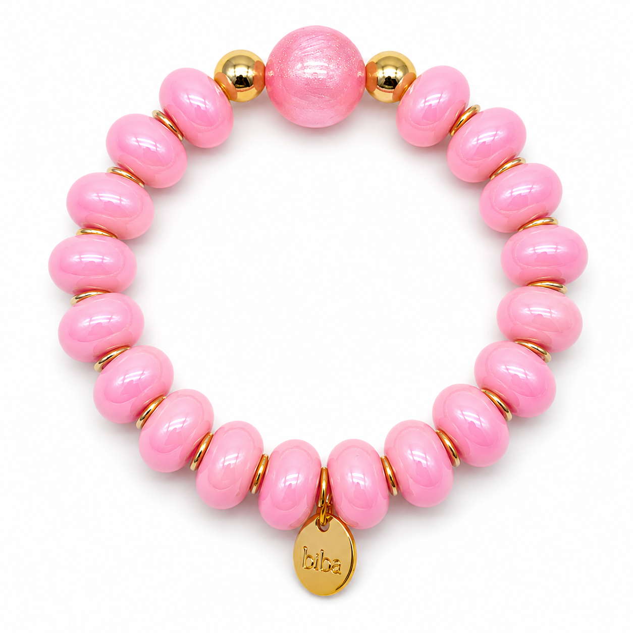 Armband Elastisch Perlen Urlaub Strand rosa Kugel nickelfrei Biba Beige