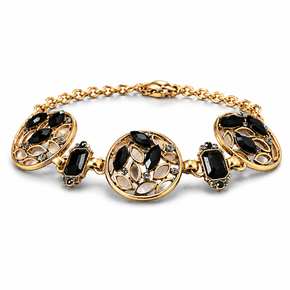 Armband Blossom Bijoux Kristall Strass Goldfarben Schwarz Rot Weiß Blau Statement