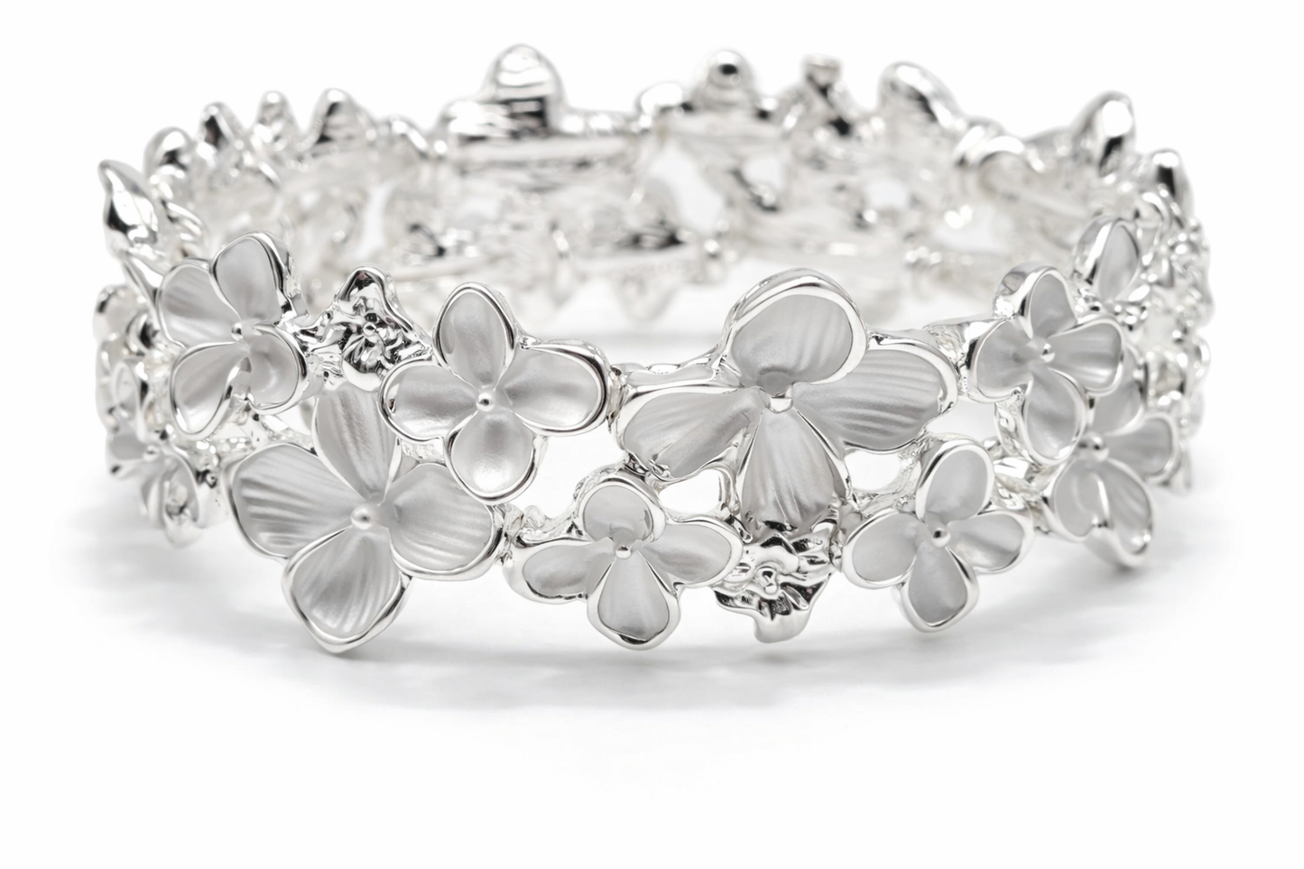 Armband elastisches Armband Silberweiß Blumenmuster Hochzeit Amorino
