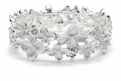Armband elastisches Armband Silberweiß Blumenmuster Hochzeit Amorino