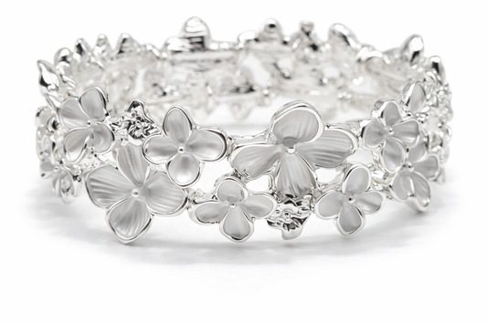 Armband elastisches Armband Silberweiß Blumenmuster Hochzeit Amorino
