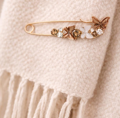 Brosche Poncho Nadel Schmetterling goldfarben Trend Strass Anstecknadel