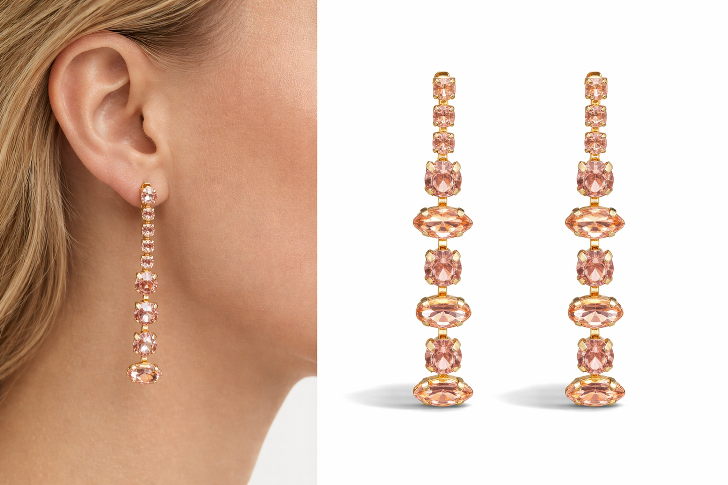 Biba Ohrhänger Rosa Hang-Drops Stones Elegant Party Nickelfrei