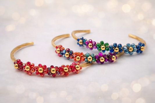 Armreif Blau Korallenrot bunte Blumen Armband Nickelfrei Yehwang