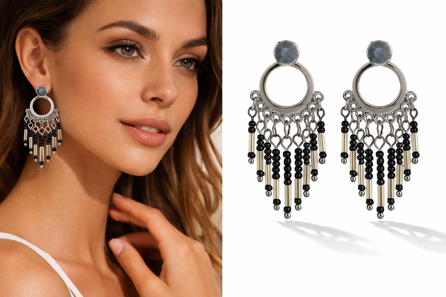 Biba Ohrhänger Gun Metal Black Anhänger Strass-Stein Nickelfrei