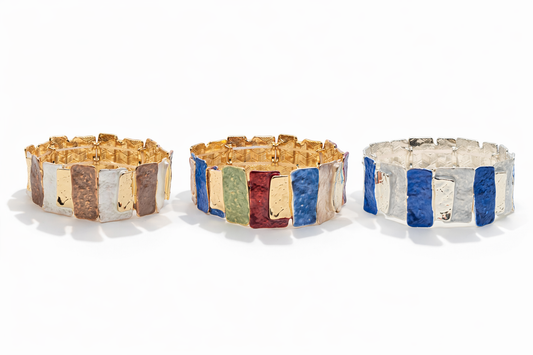 Armband elastisch rechteckige Elemente Braun Goldtöne Blau Bunt Amorino