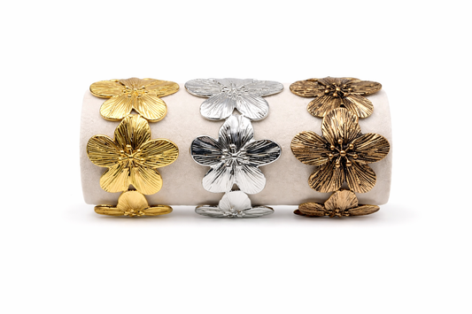 Armreif mit Blumen Motiv Goldfarben Silberfarben Bronze Nickelfrei Cosmos