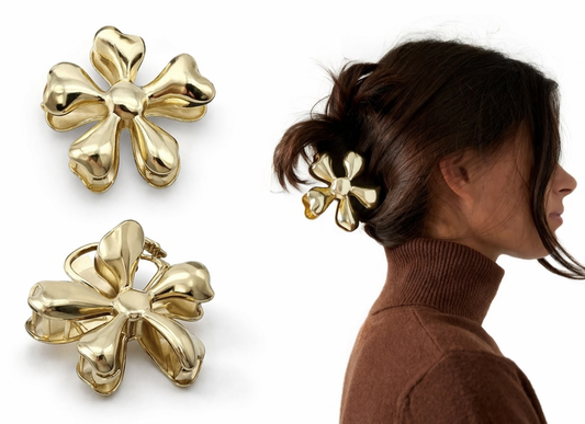 Haarklammer Wildblume Haarspange Goldfarben Blume Blüte Yehwang
